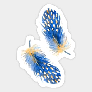 Blue Feathers of Helmeted guineafowl. Watercolor Sticker